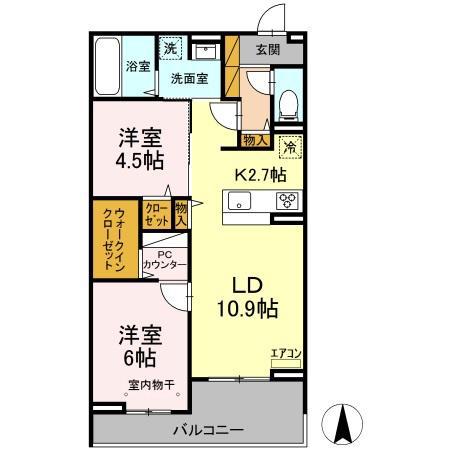 ラフォーレ弐番館(2LDK/3階)の間取り写真
