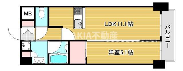 ESTEOESTE難波元町(1LDK/5階)の間取り写真