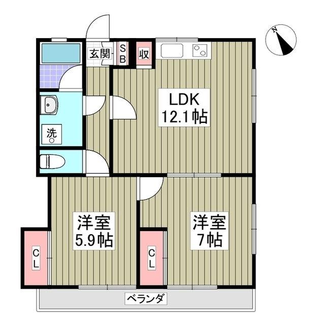 ヒルズミヤコ(2DK/2階)の間取り写真