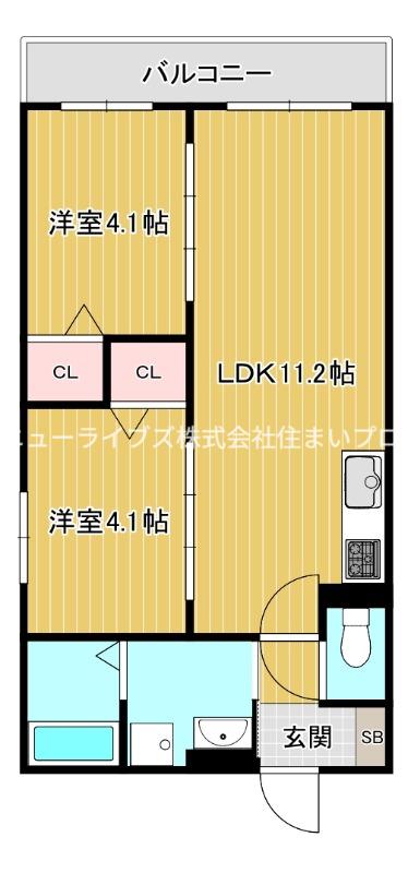 アバンティオ寝屋川市駅(2LDK/1階)の間取り写真