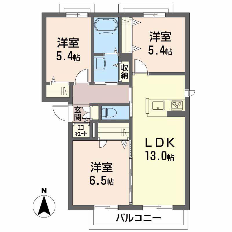 グリーンコート上市 B棟(3LDK/3階)の間取り写真