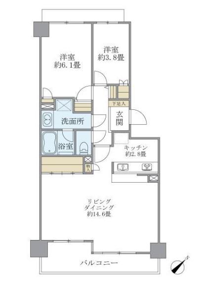 高輪パークホームズ(2LDK/9階)の間取り写真