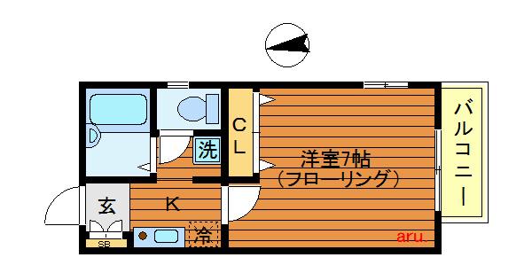 ブルーム VI(1K/1階)の間取り写真