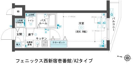 フェニックス西新宿壱番館(1K/4階)の間取り写真