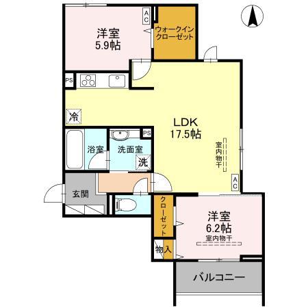 TORISIAS ゆいの杜6丁目 A棟(2LDK/2階)の間取り写真