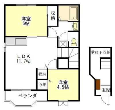 グリーンヒルズB(2LDK/2階)の間取り写真