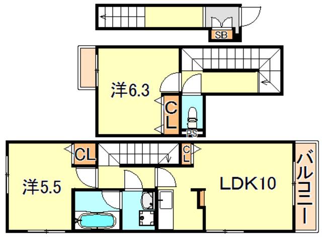 サージェ林 Ⅰ・A(2LDK/2階)の間取り写真