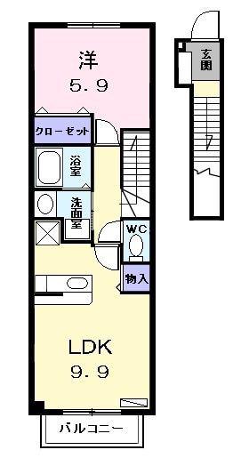 カフェオーレBAN II(1LDK/2階)の間取り写真