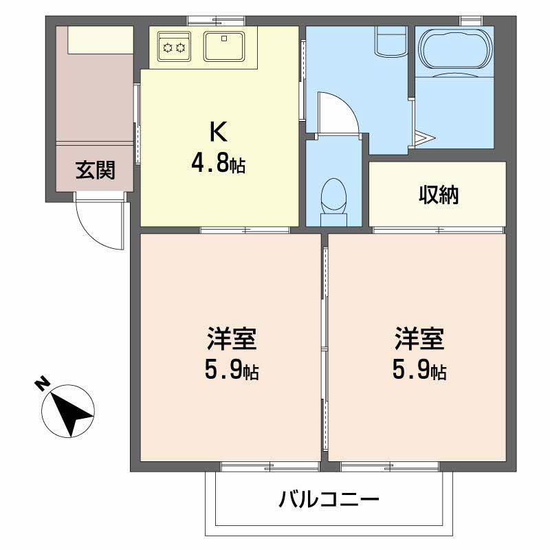 レジデンス新涯 B棟(2DK/2階)の間取り写真
