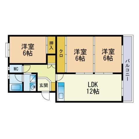 ロイヤルハウス天神(3LDK/2階)の間取り写真