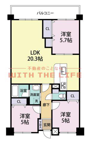 アンピール比恵南(3LDK/7階)の間取り写真
