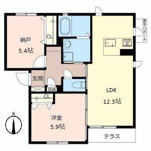 VILLACE山本(1SLDK/1階)の間取り写真
