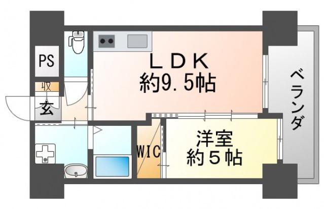 ノルデンハイム江坂II(1LDK/9階)の間取り写真