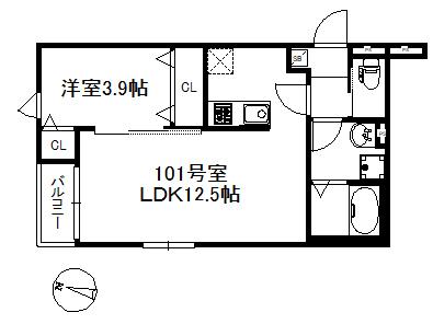 メゾンソレイユ久留米A(1LDK/2階)の間取り写真