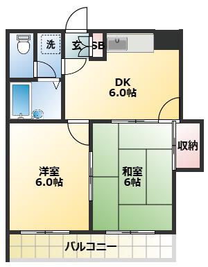 グランレッド1(2DK/4階)の間取り写真