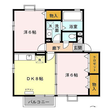 リビングタウンいせ E(2DK/2階)の間取り写真