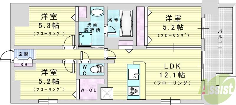 スプランディッド大阪NAMBA LINE(3LDK/8階)の間取り写真