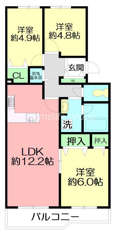 エクレール二宮B棟(3LDK/5階)の間取り写真