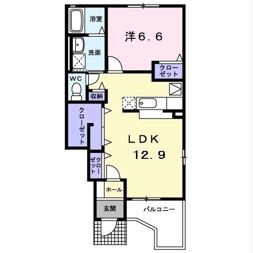 エヴァーグリーン(1LDK/1階)の間取り写真