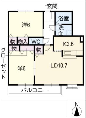 ラ・ジェンヌ イースト棟(2LDK/2階)の間取り写真