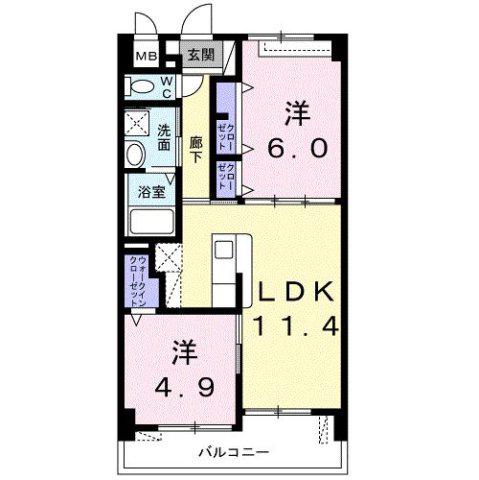 アビタシオンURUMA(2LDK/4階)の間取り写真