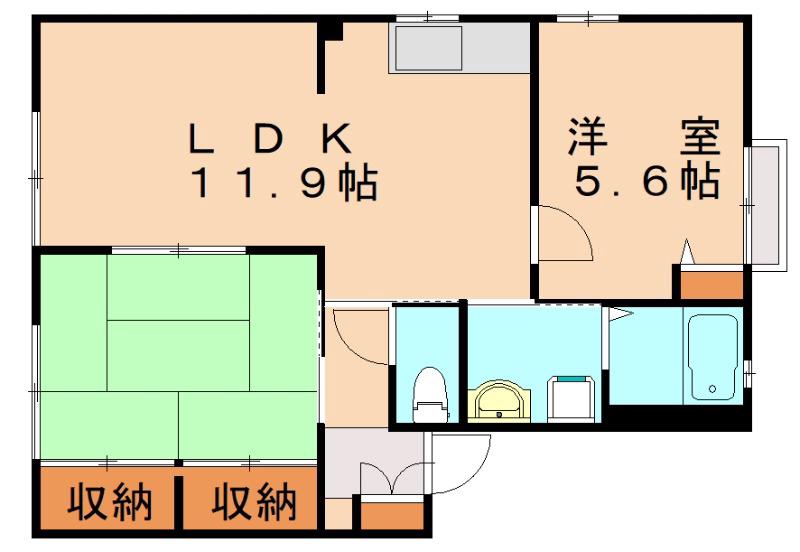 リベール伊左座(2LDK/1階)の間取り写真