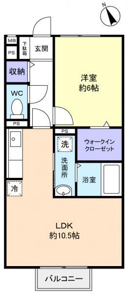 エスポワール緑が丘(1LDK/2階)の間取り写真