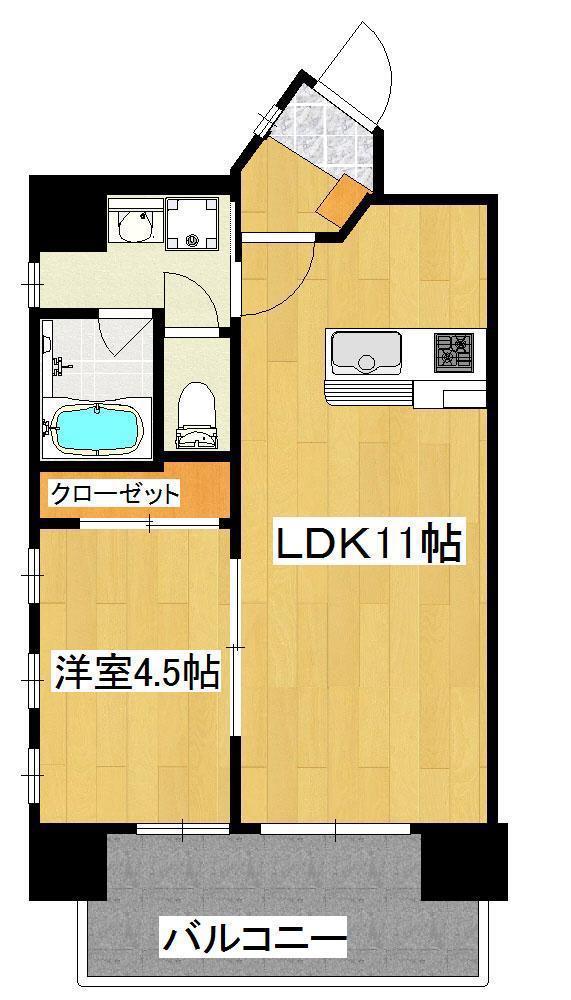 ロータス下荒田(1LDK/3階)の間取り写真