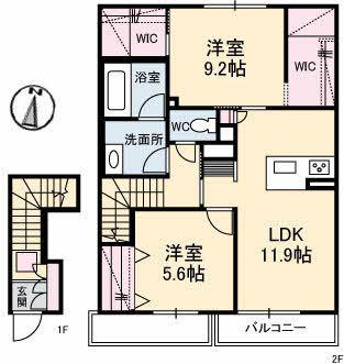 ミラベル古江(2LDK/2階)の間取り写真