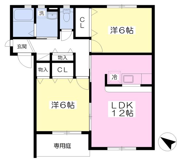 メゾントゥールモンド伝上山(2LDK/1階)の間取り写真