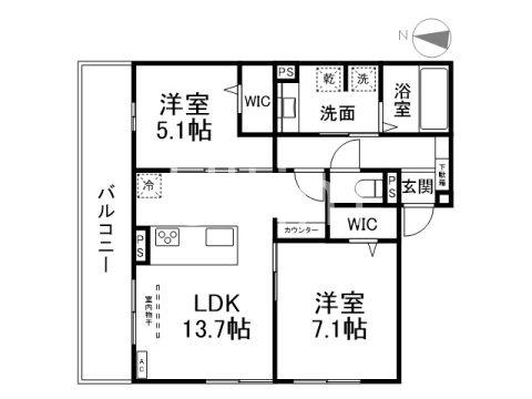 GRAMM桃山筑前(2LDK/2階)の間取り写真