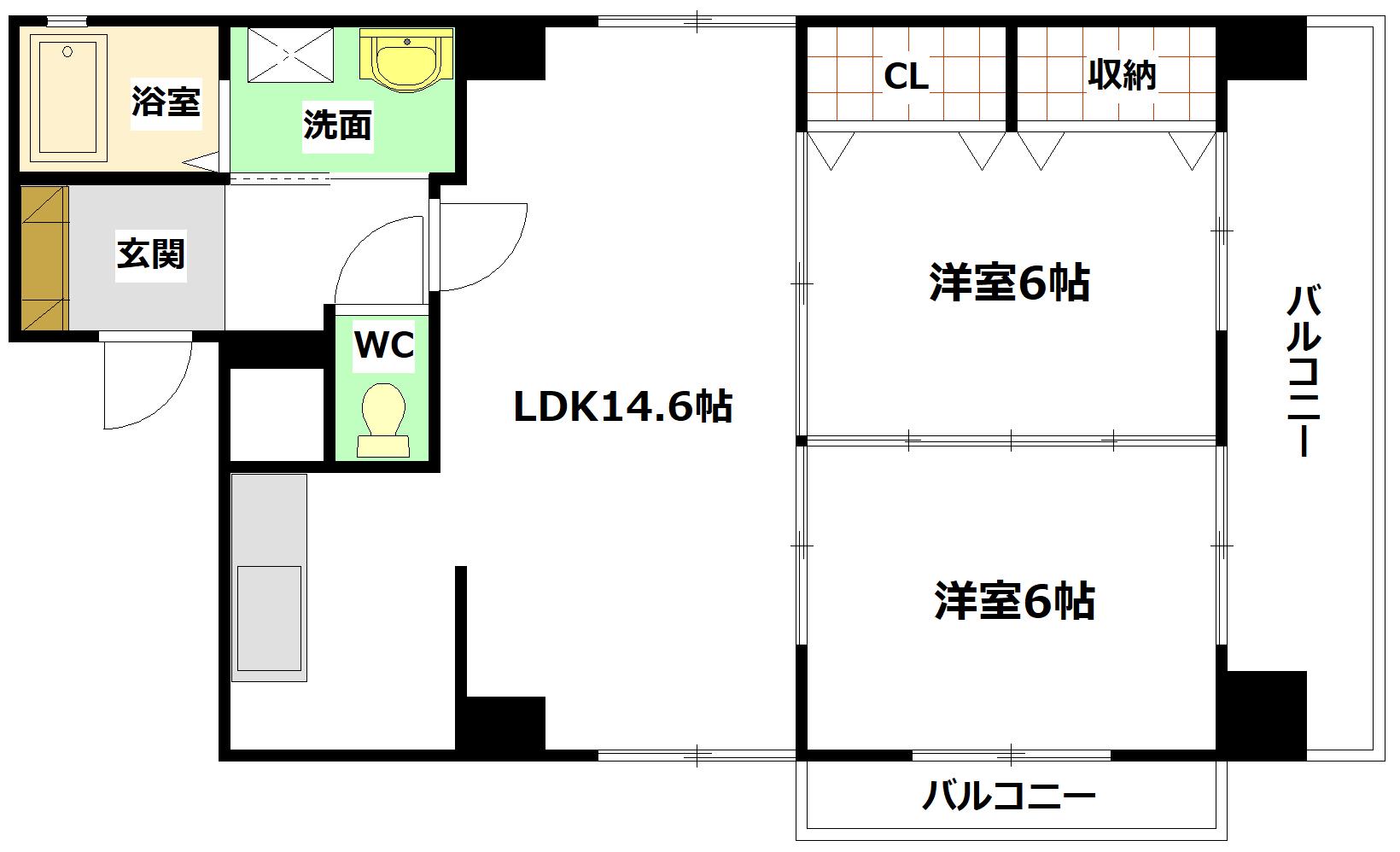 クレセントハウス(2LDK/1階)の間取り写真
