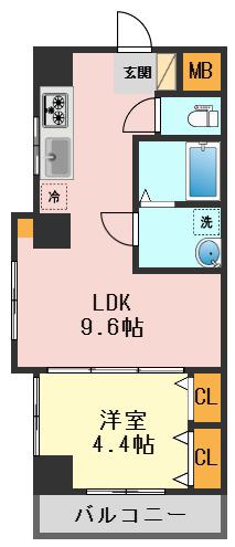 巷岡ビル(1LDK/5階)の間取り写真