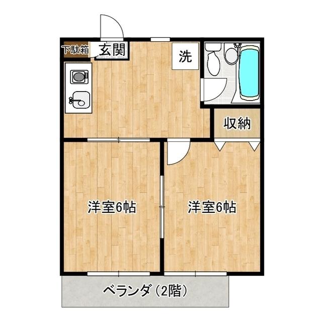 メゾンレベフレール(2DK/2階)の間取り写真