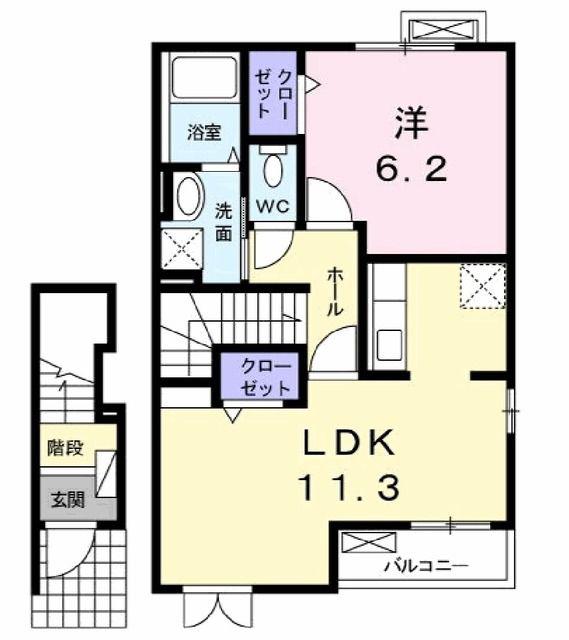 JR東北本線 鏡石駅 徒歩8分 2階建 築13年(1LDK/2階)の間取り写真