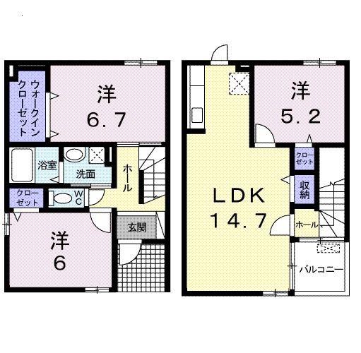 クレア今宿B(3LDK/1階)の間取り写真