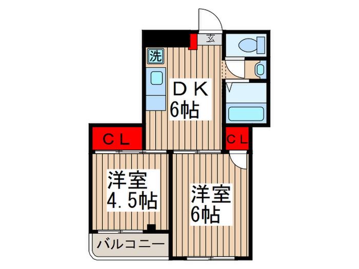 ペリーハイム新松戸(2DK/2階)の間取り写真
