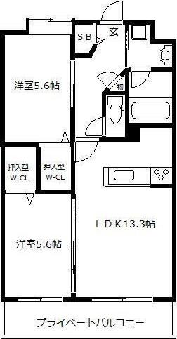MON COEUR香椎駅前(2LDK/7階)の間取り写真