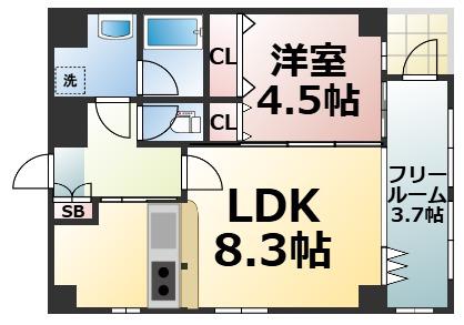 ウエストRITZ巽(1SLDK/4階)の間取り写真
