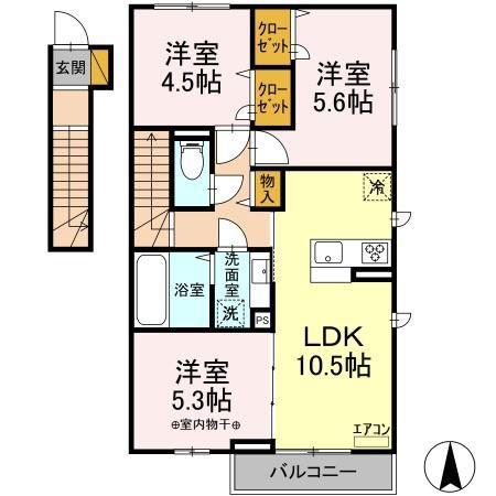 ペアージュ I(3LDK/2階)の間取り写真