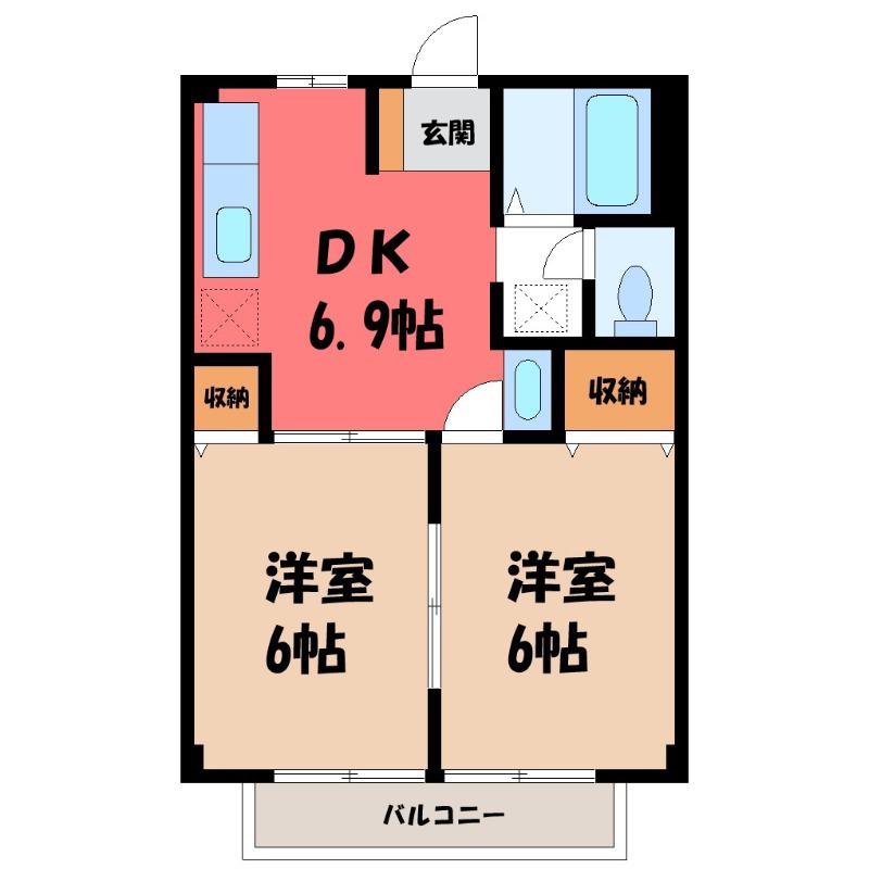 美恵乃ハイム(2DK/1階)の間取り写真
