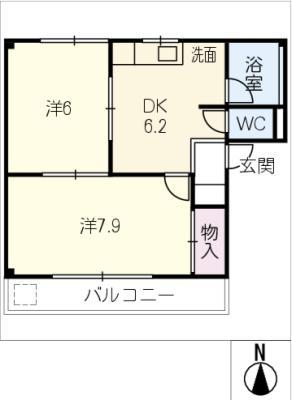 瑠璃小路町2丁目アパート(2DK/2階)の間取り写真