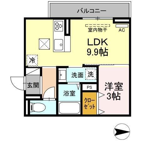 デア ベアー(1LDK/1階)の間取り写真