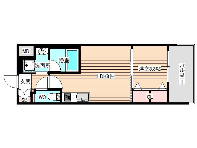 スプランディッド中之島DUE(1LDK/3階)の間取り写真