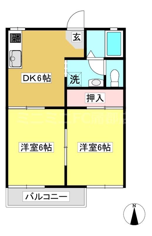 アメニティみやA棟(2DK/2階)の間取り写真