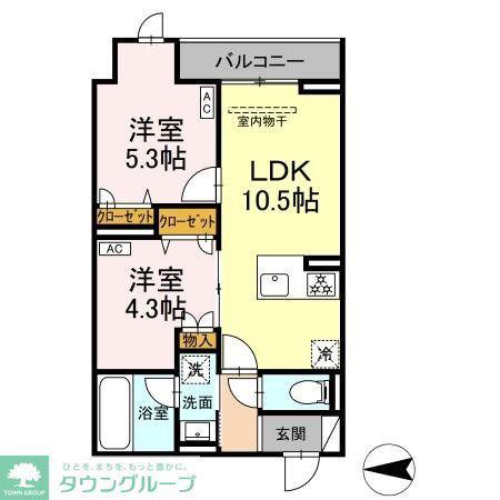 セレスティア西寺尾 A(2LDK/2階)の間取り写真