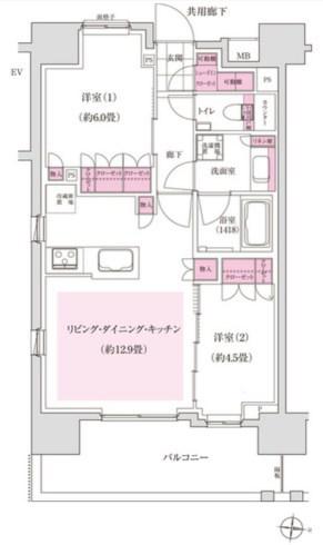 ディームス木場(2LDK/2階)の間取り写真