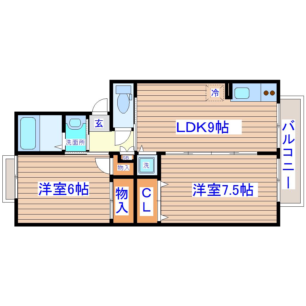 ロイヤルコート文化町IV(2LDK/1階)の間取り写真