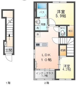 フェリーチェ・ヒマワリII(2LDK/2階)の間取り写真