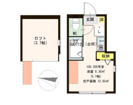 ハーモニーテラス志茂III(ワンルーム/2階)の間取り写真